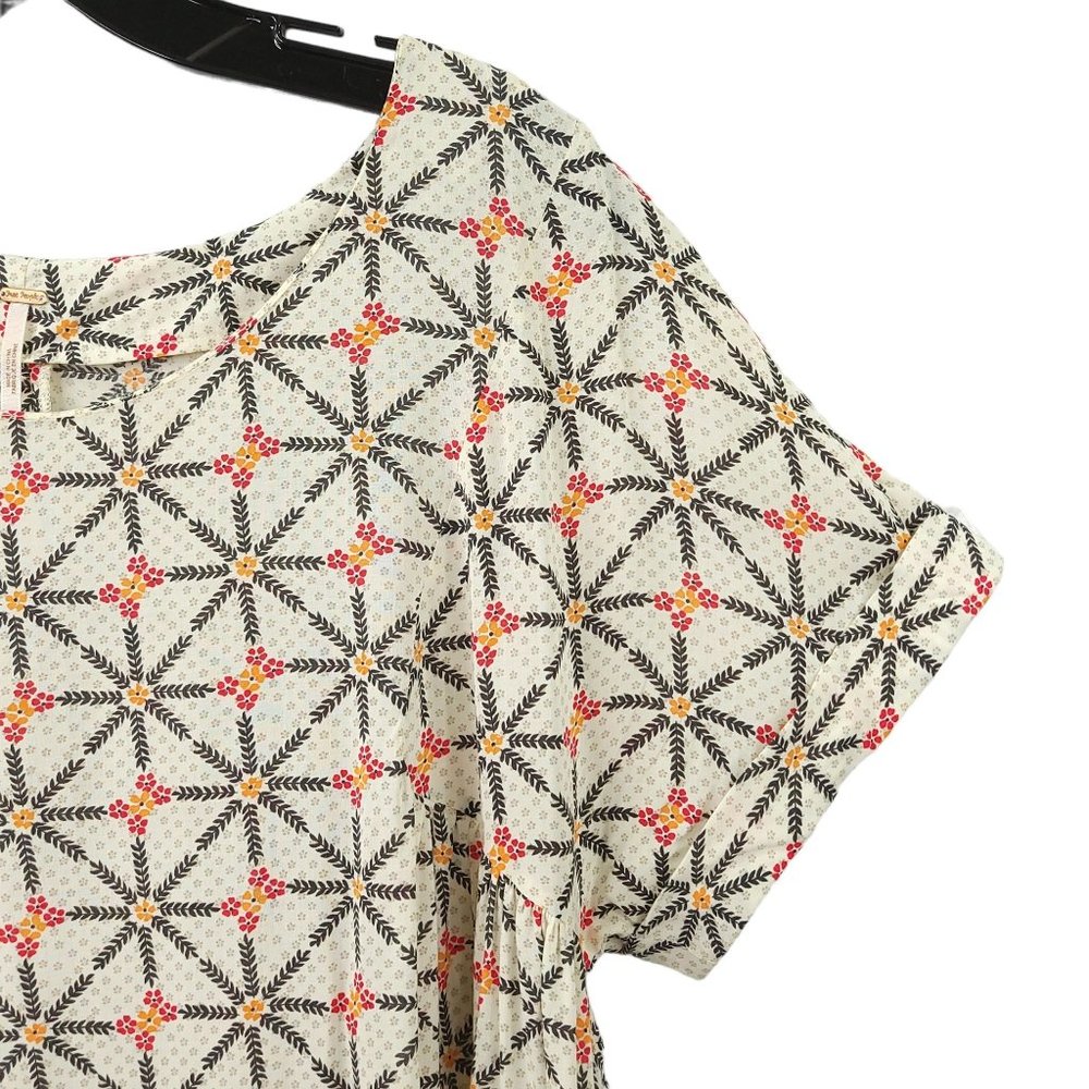 Free People Geometric Floral Tunic Trapeze Dress S High Low White Orange Boho - Picture 11 of 16